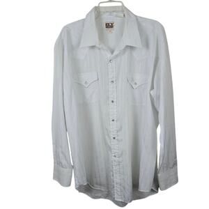 Ely Cattlemen Vtg Shirt White Western Gaucho Navajo Cowboy Pearl Snap Baja XL